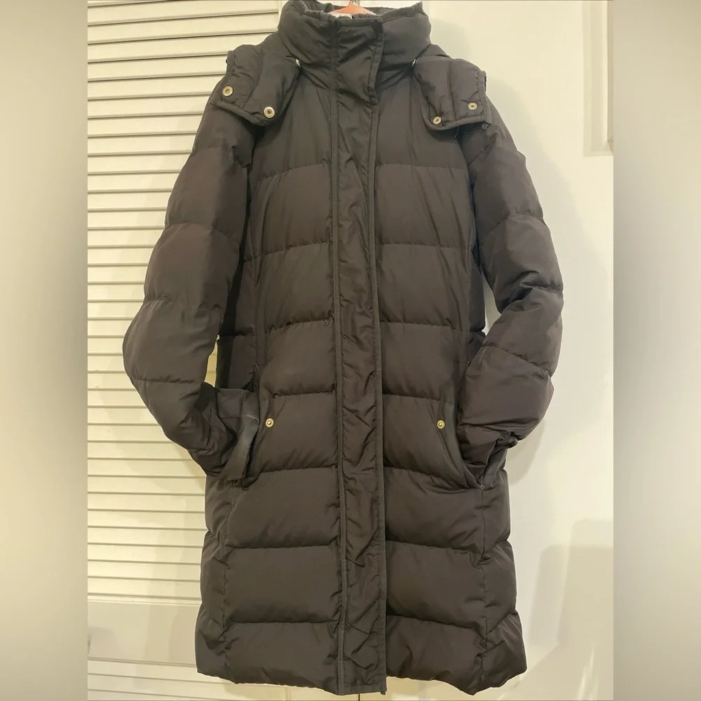 Jcrew long down puffer jacket black hooded - Picture 3 of 8
